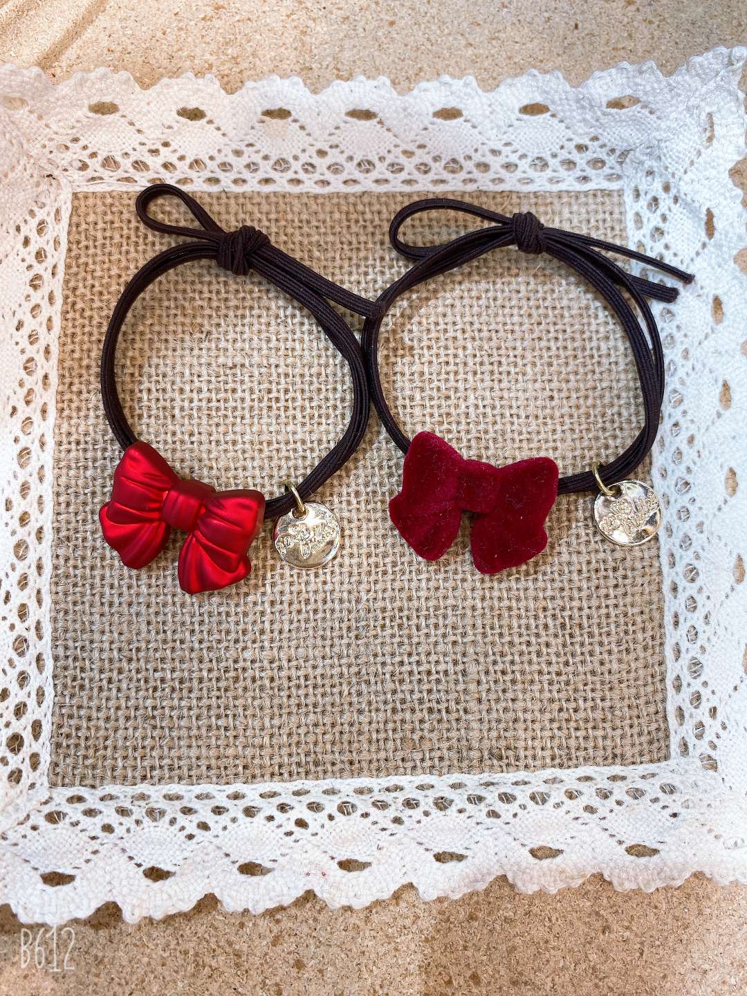 Red bow hair ring flocking resin new hair cord