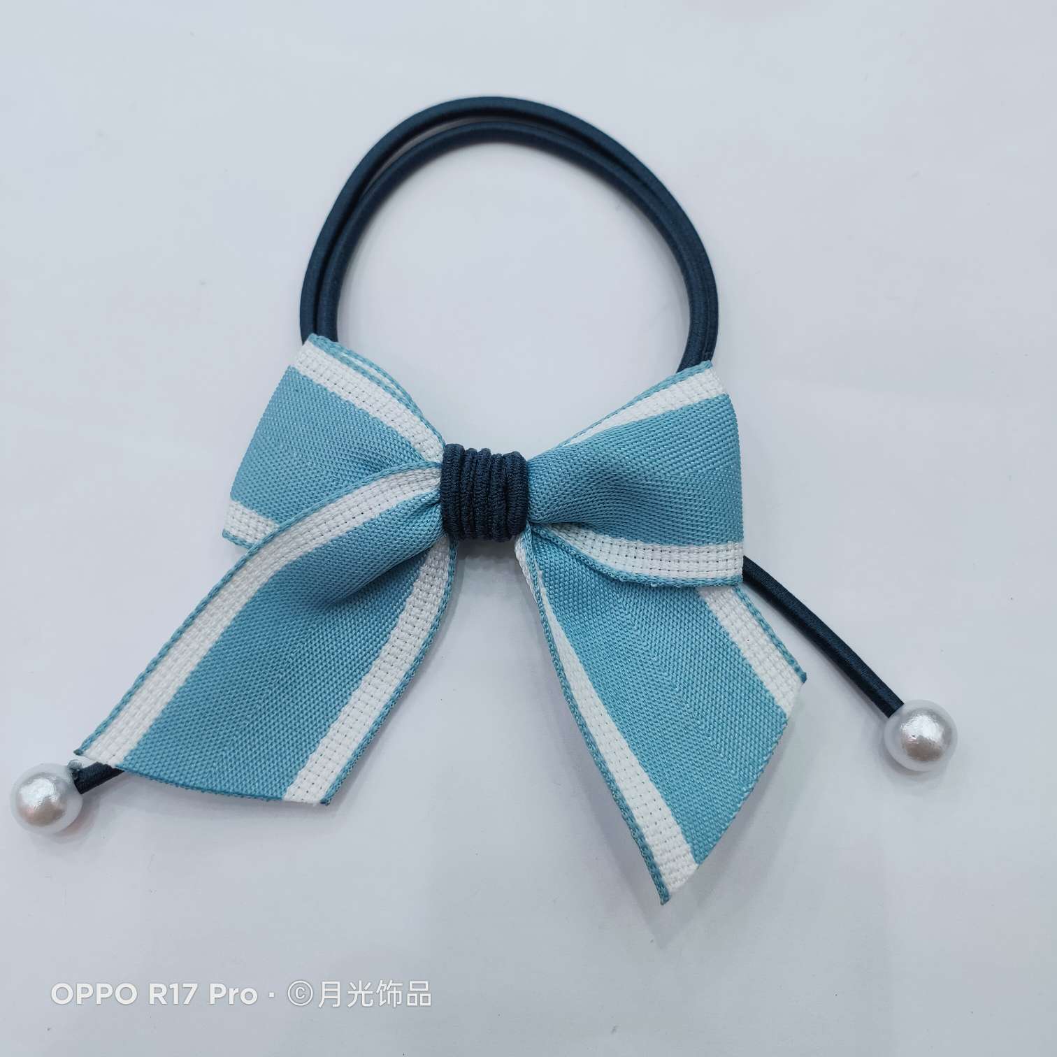 Korean popular fashion pearl bow, webbing, ribbon, hair tie, hair rope, rubber band and leather case Specification image