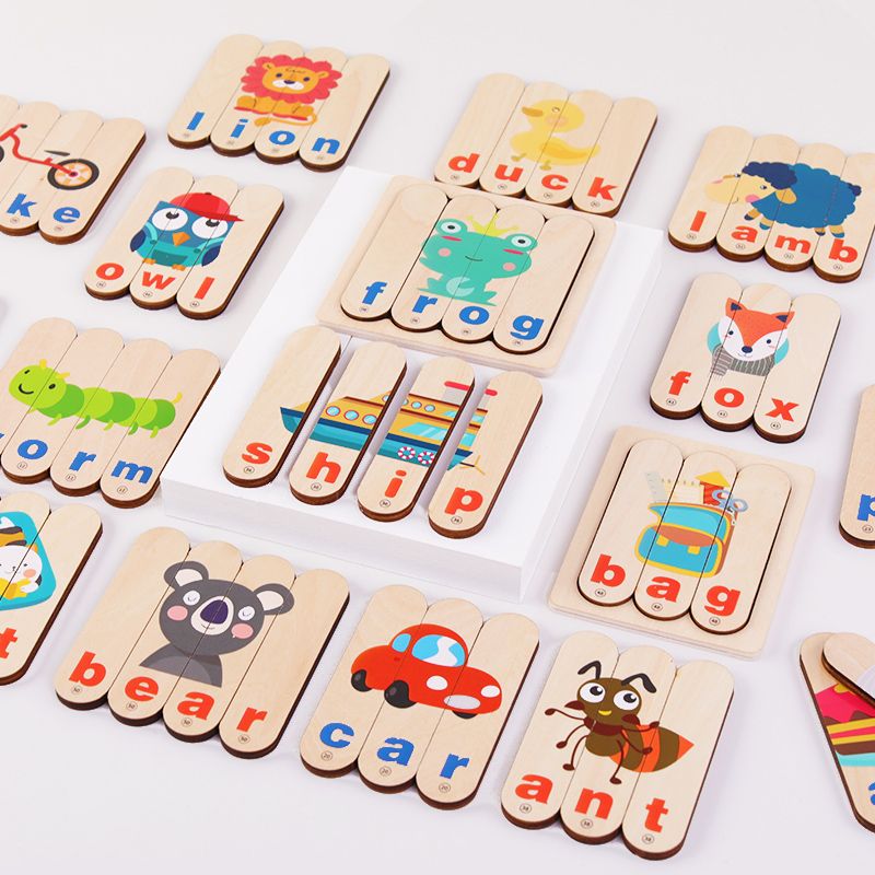 New strip-shaped wooden word spelling toys for children's early education and intelligence development, including animal English building blocks for boys and girls undefined