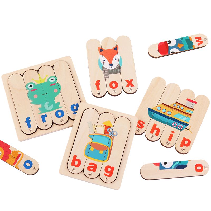 New strip-shaped wooden word spelling toys for children's early education and intelligence development, including animal English building blocks for boys and girls undefined