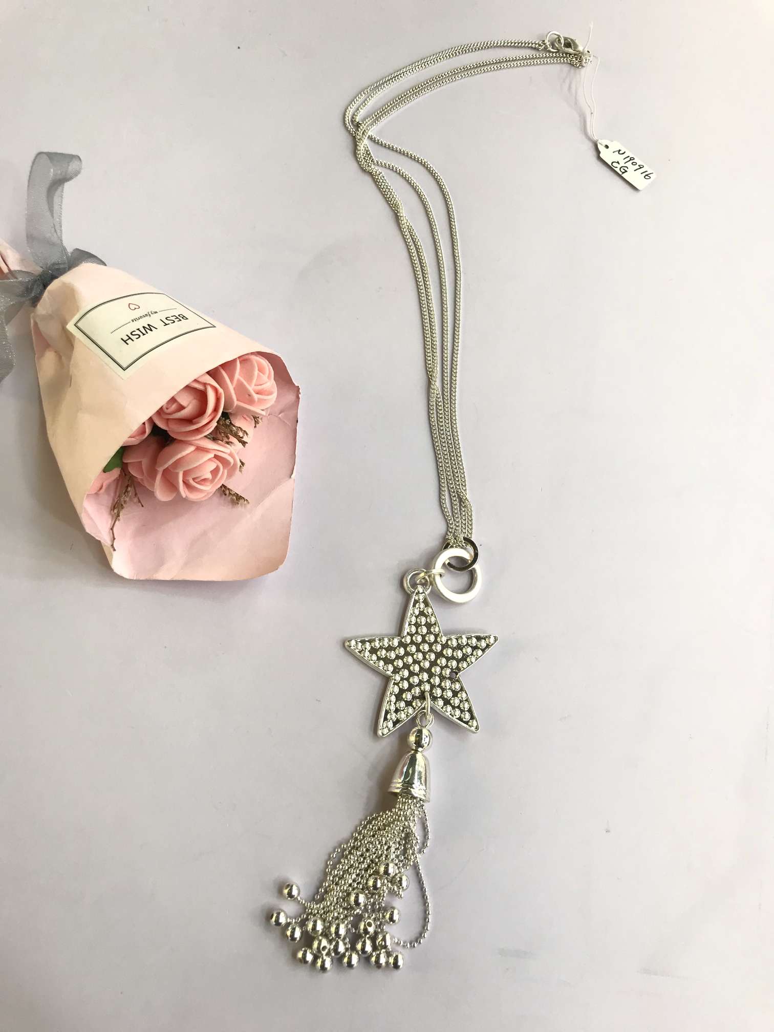 Dumb silver star fringed sweater chain thumbnail