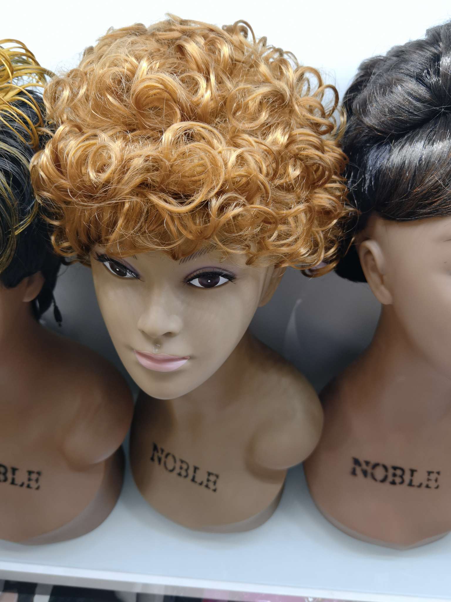 Golden wig with curly hair