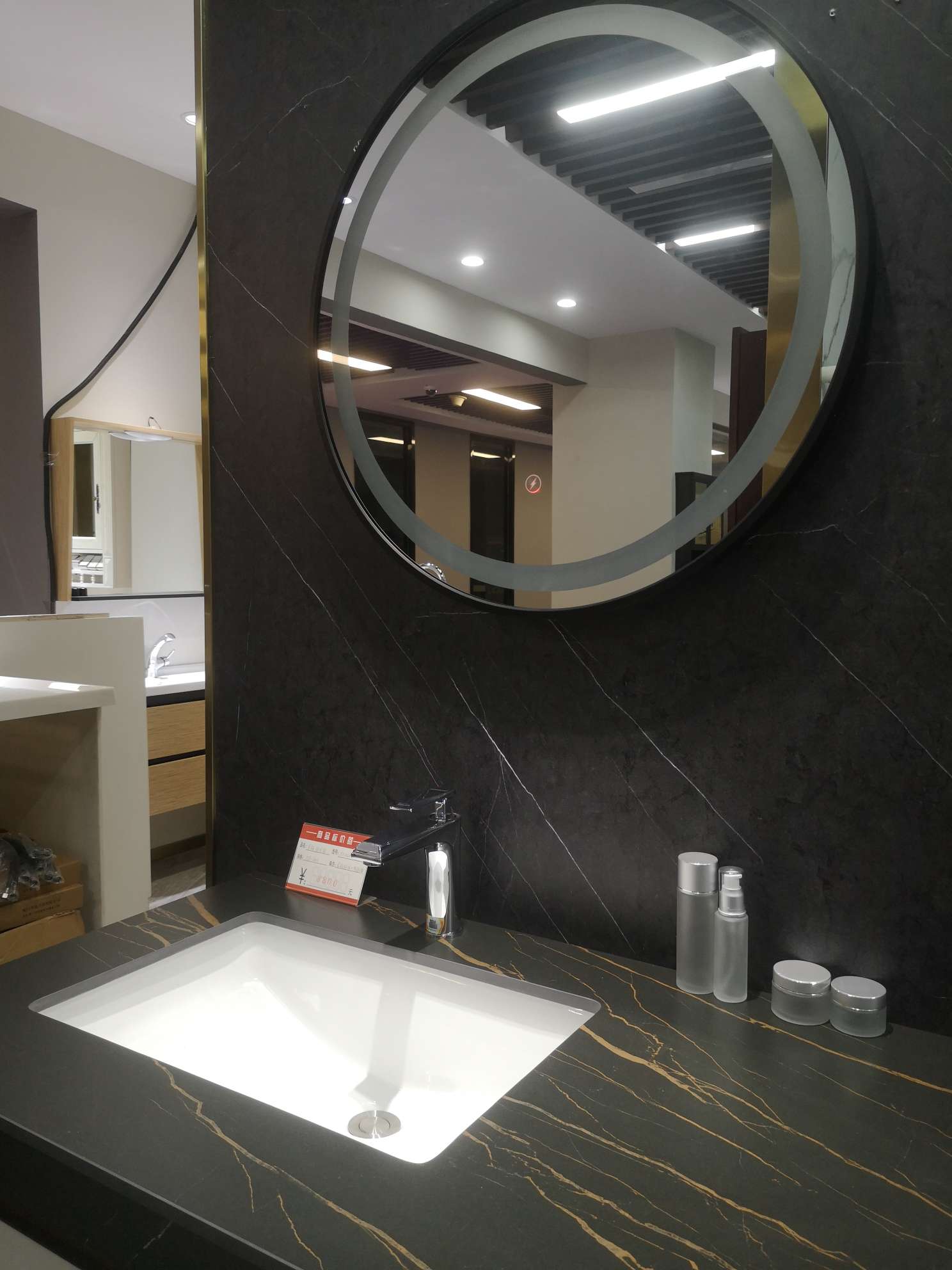 Hongbo solid wood intelligent mirror rock plate cabinet body bath cabinet with fog lamp and no water faucet Specification image