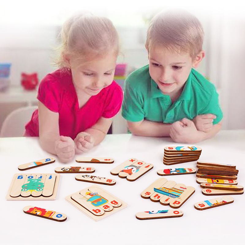 New strip-shaped wooden word spelling toys for children's early education and intelligence development, including animal English building blocks for boys and girls Specification image