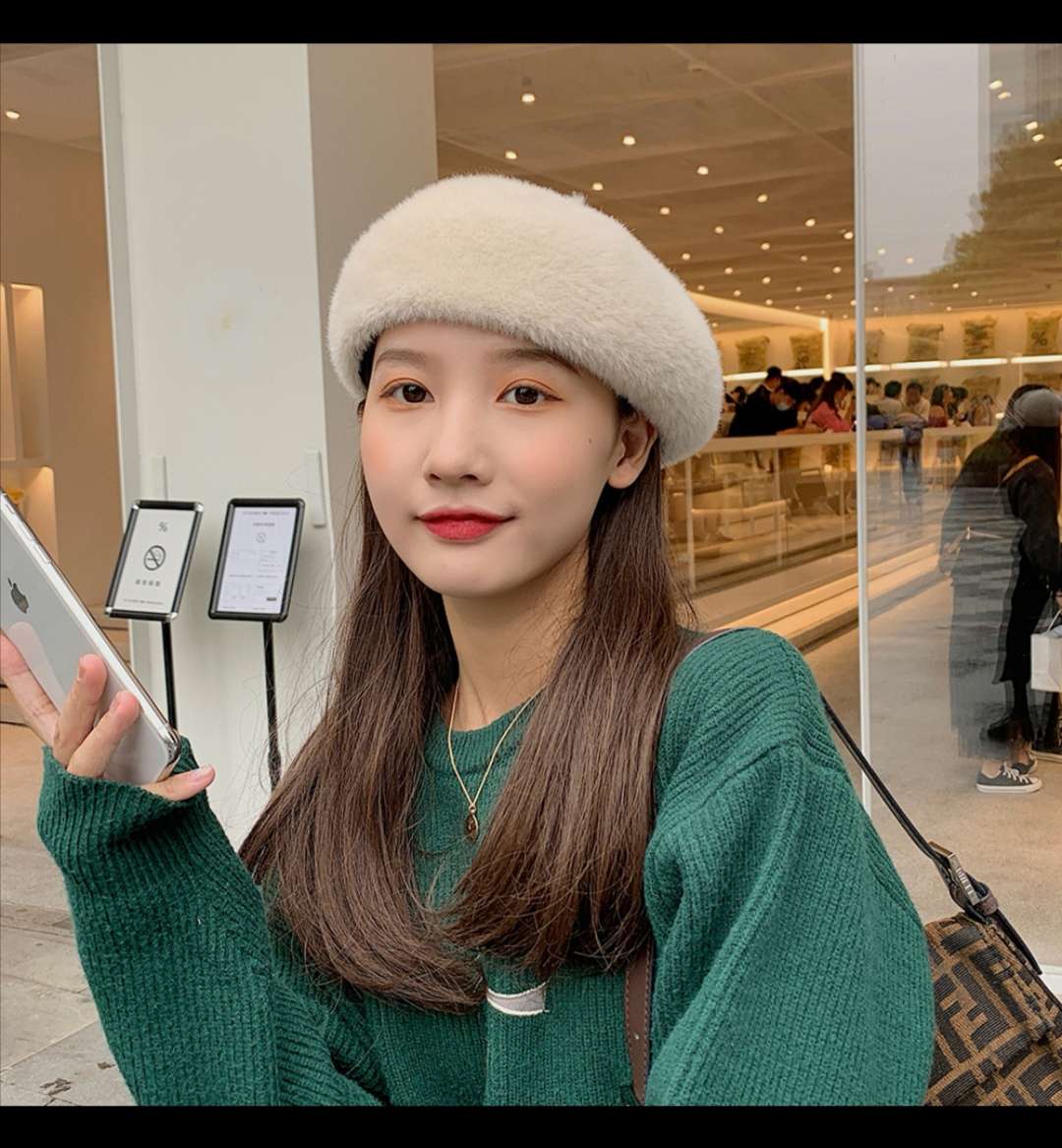 仿貂毛贝雷帽冬季女士韩版日系时尚画家帽潮秋冬百搭蓓蕾南瓜帽子