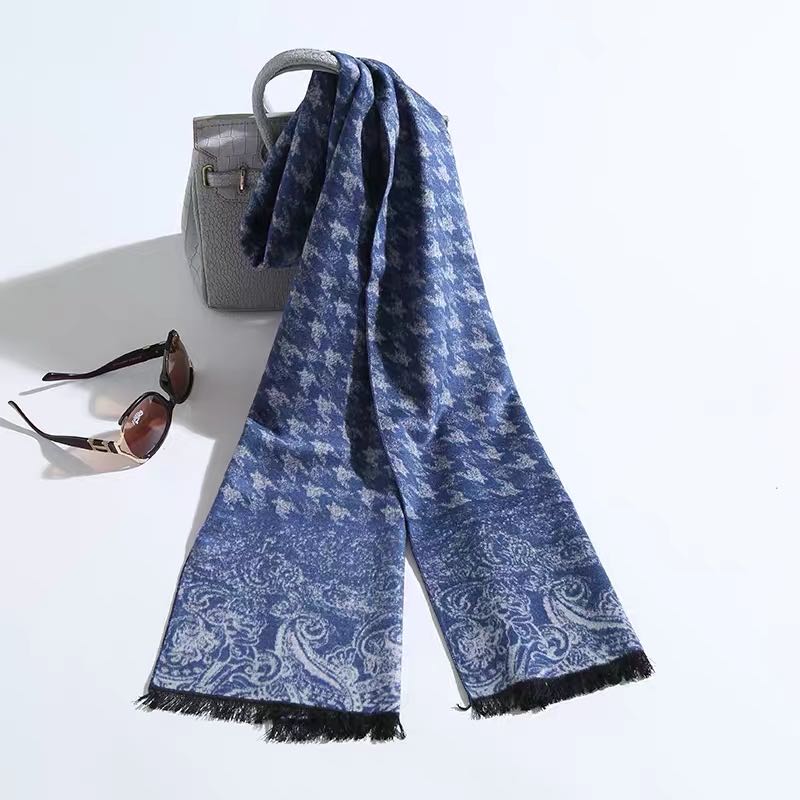 Blue Plaid Women's Autumn And Winter Baidu Casual Trend Front Scarf