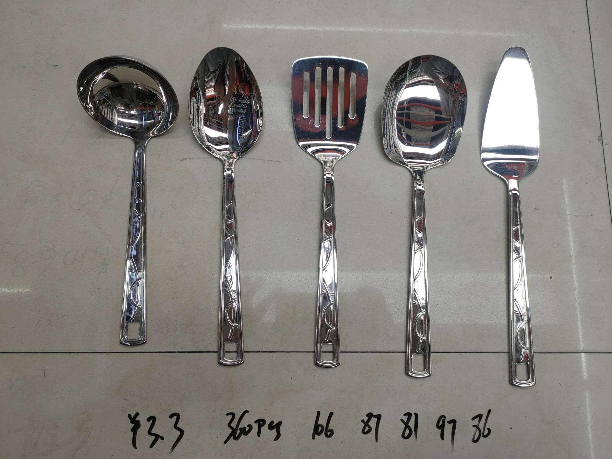 Cuchara de sopa pequeña light handle floral line para utensilios de cocina. Cuchara de arroz largo. La pala de escape. Pala. Pala para pastel