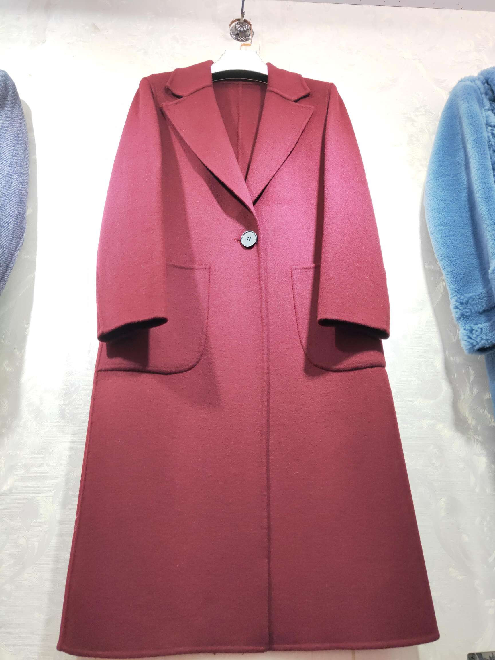 双面羊绒收腰款大衣，紫色，黑色，大红色