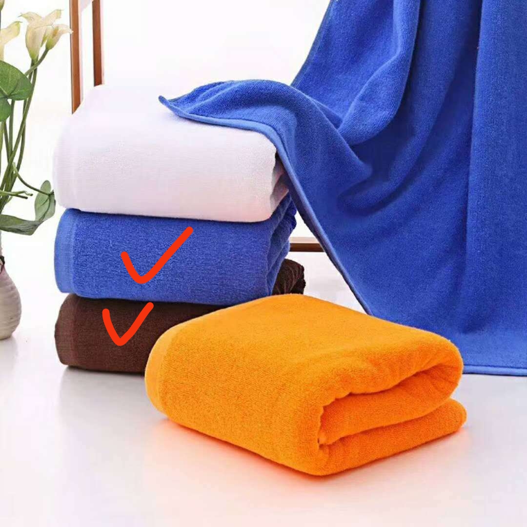 Pure cotton, coffee, blue, white and orange towels for hotel bathing