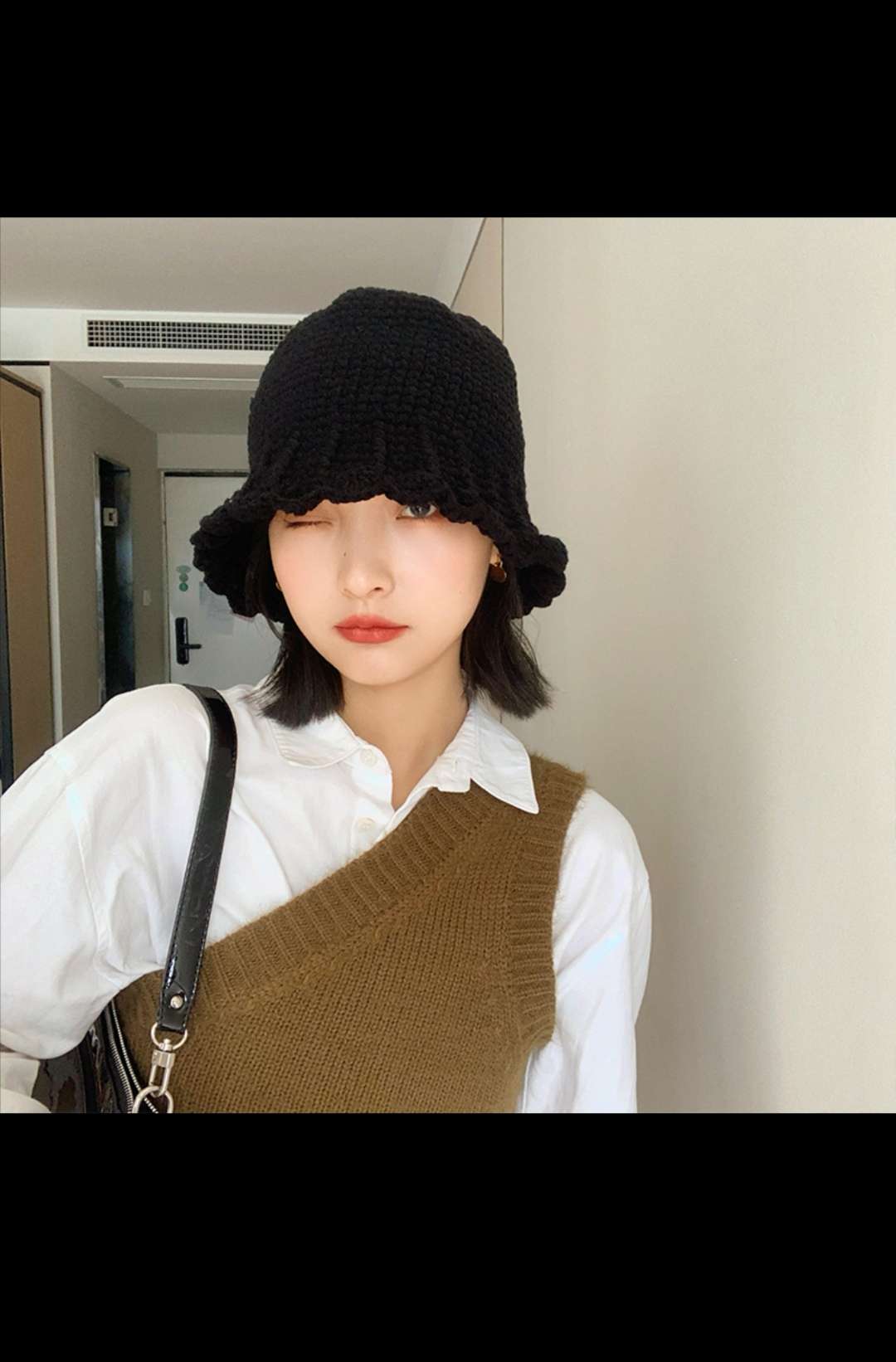 日本RX花边针织渔夫帽子女日系麻花水桶帽显脸小冷淡风毛线盆帽