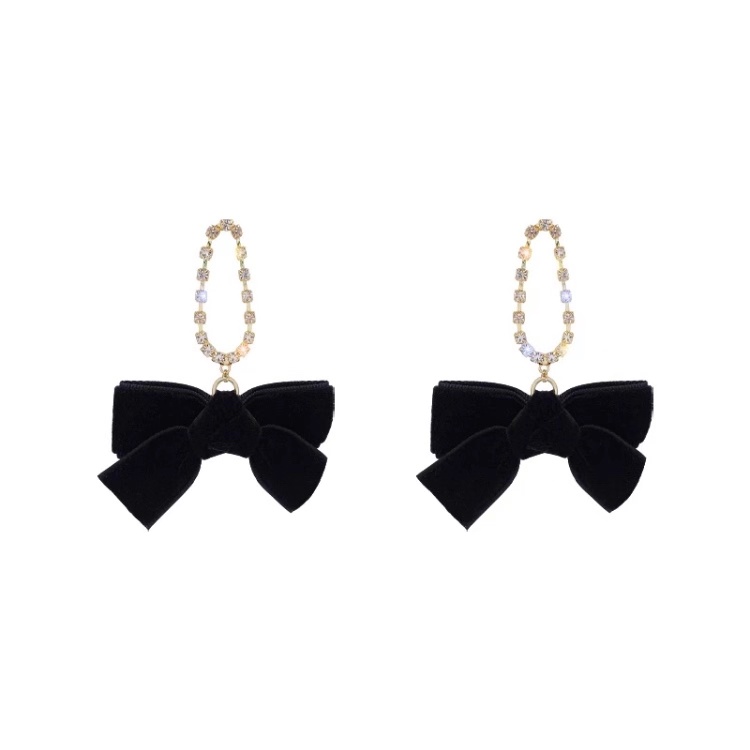 Black Velvet Bow Earrings details Picture