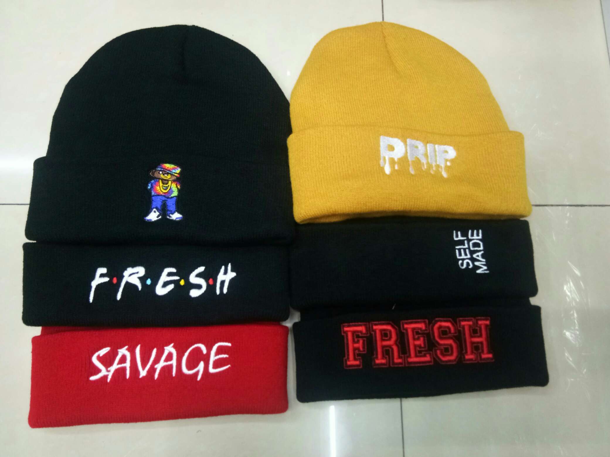 欧美流行风向标绣花男女通用针织帽