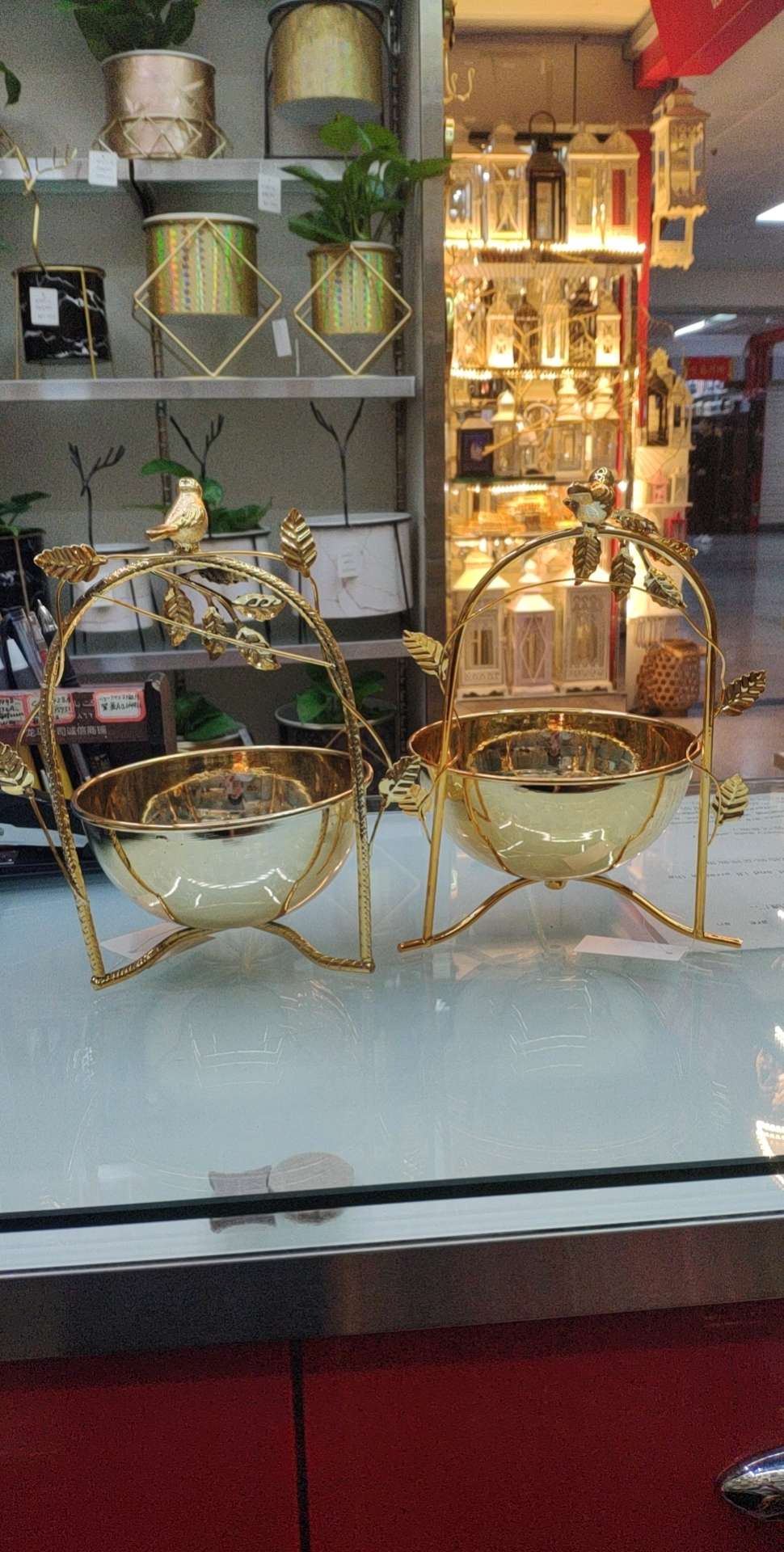 鸟巢型镀金色铁艺玻璃底托盘 欧式托盘镜子托盘餐具 家用创意日式餐盘北欧茶具套餐水果盘36