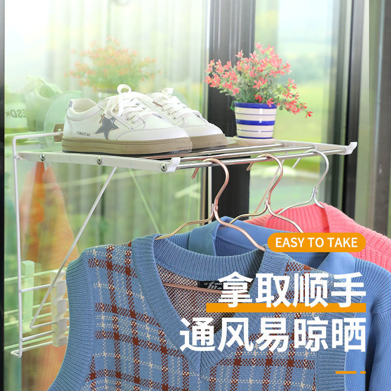 免打孔可折叠晾衣架免打钉厨房卫浴晾衣杆卫生间收纳置物架详情图11