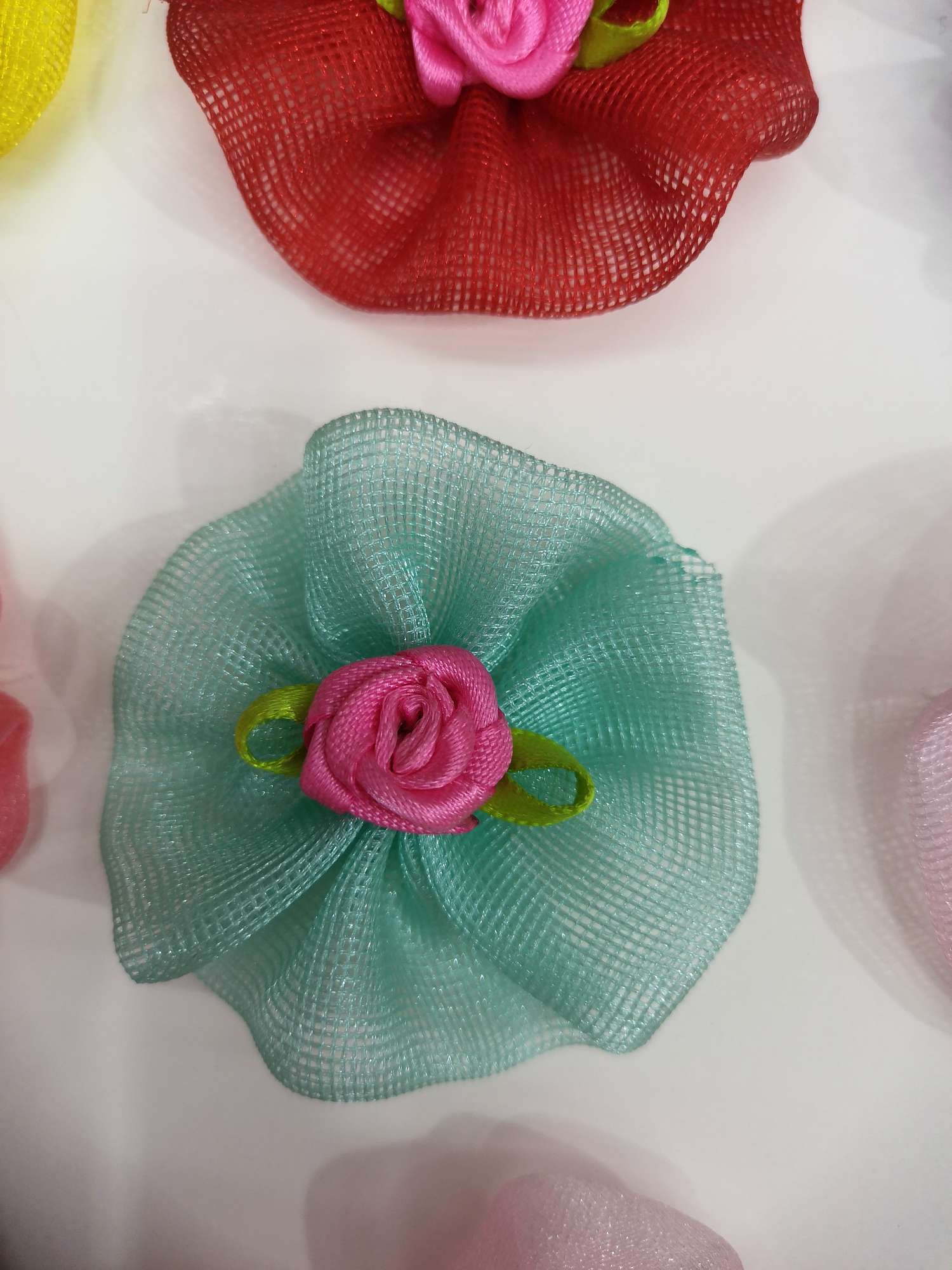 diy children's jewelry accessories with large mesh fabric and flower buttons details Picture