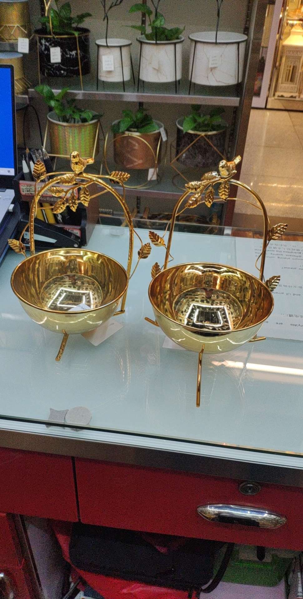 鸟巢型镀金色铁艺玻璃底托盘 欧式托盘镜子托盘餐具 47