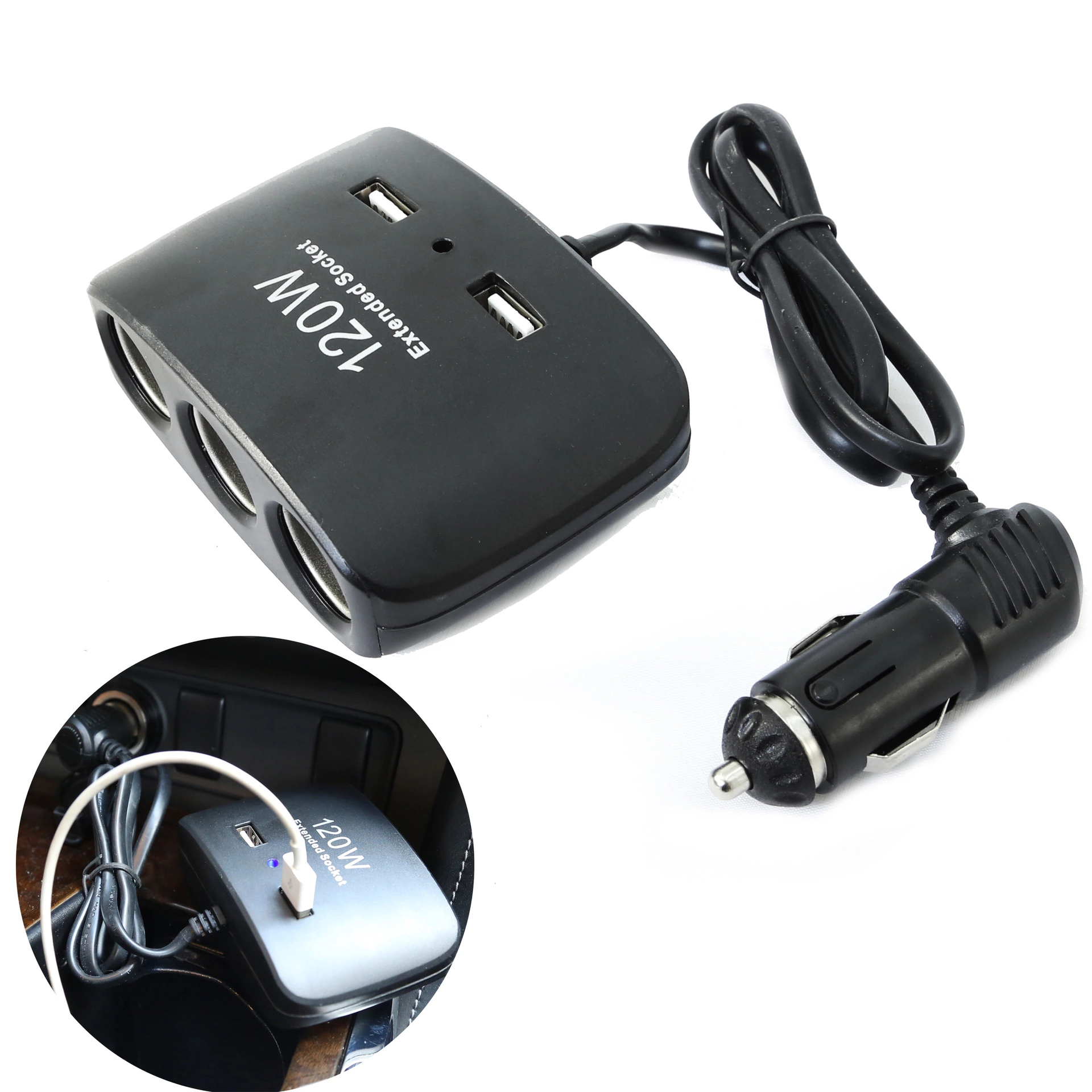 A car power adapter, a car charger, a three-power car cigarette lighter, dual USB, and three car chargers in one detail image 3