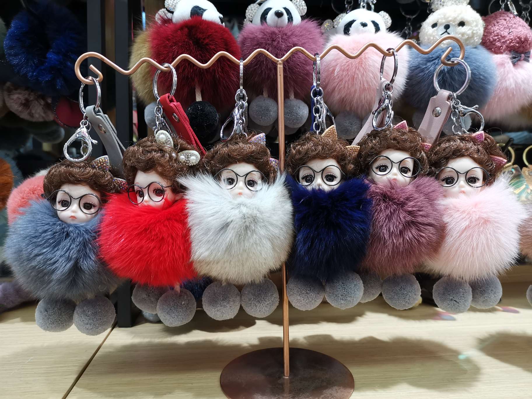 True fox wool ball pendant big eye doll bag pendant plush accessories car key chain Bob cute girl thumbnail