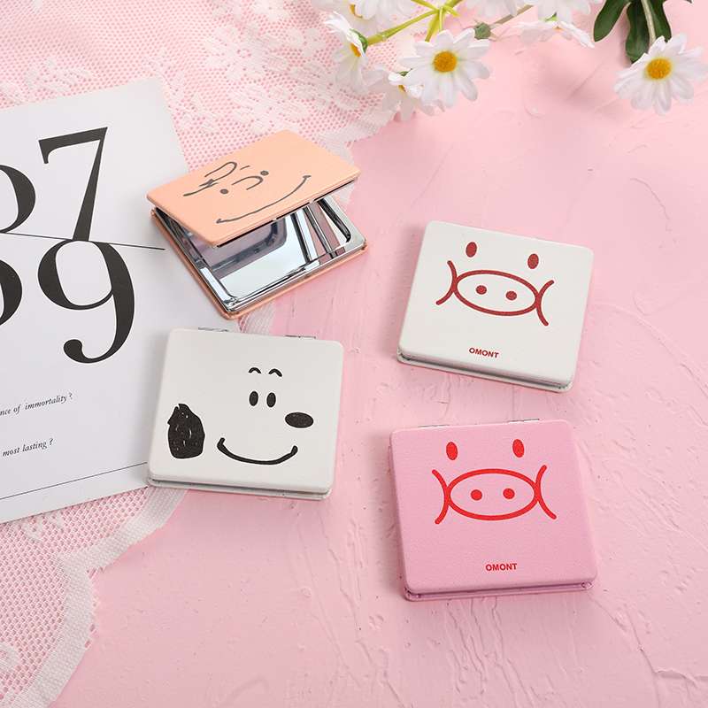 双面镜，小方镜，PU电镀镜子，图案可定制白底实物图