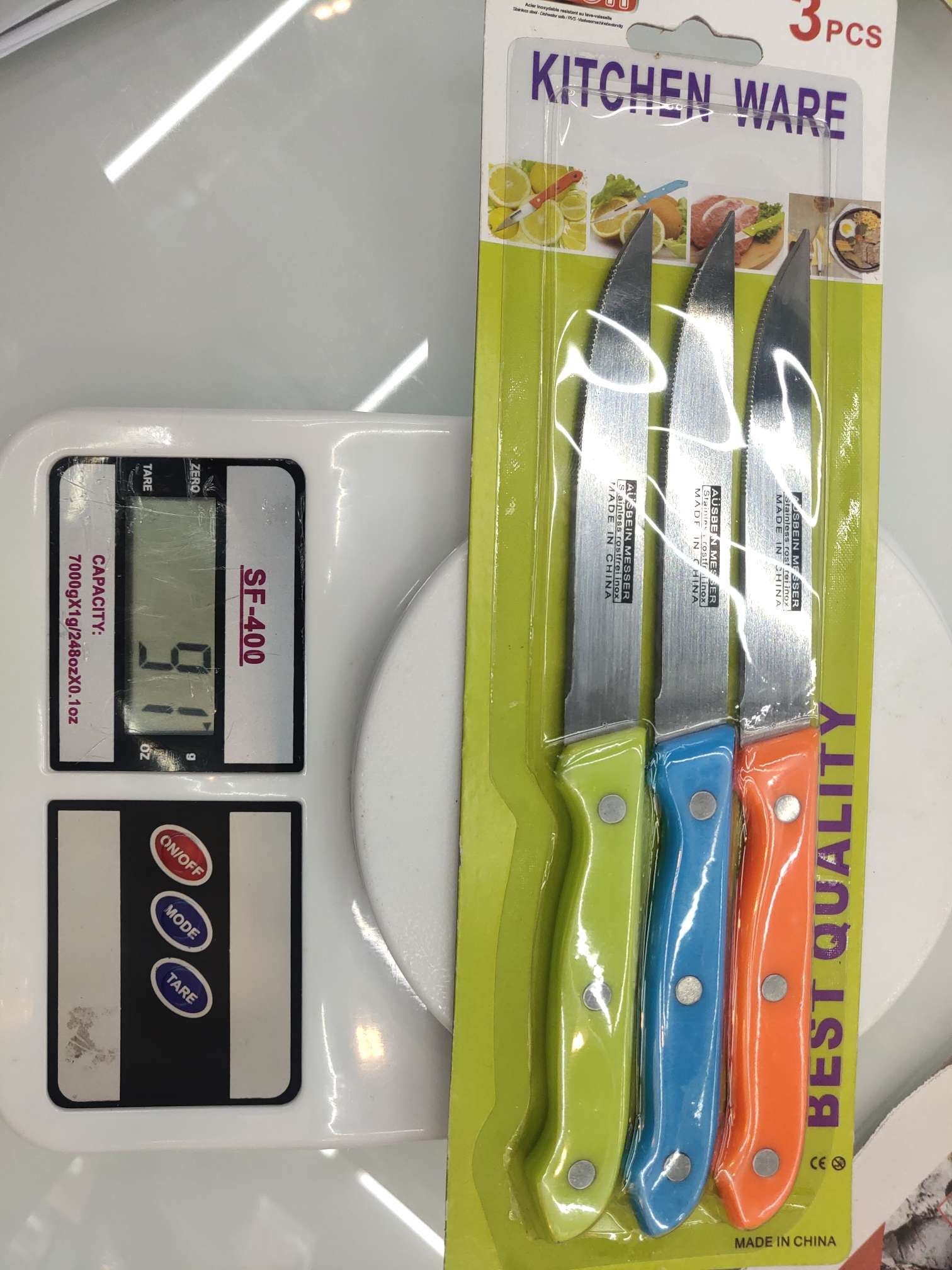3PC color half-handled half-toothed half-sharp knife single-sided suction