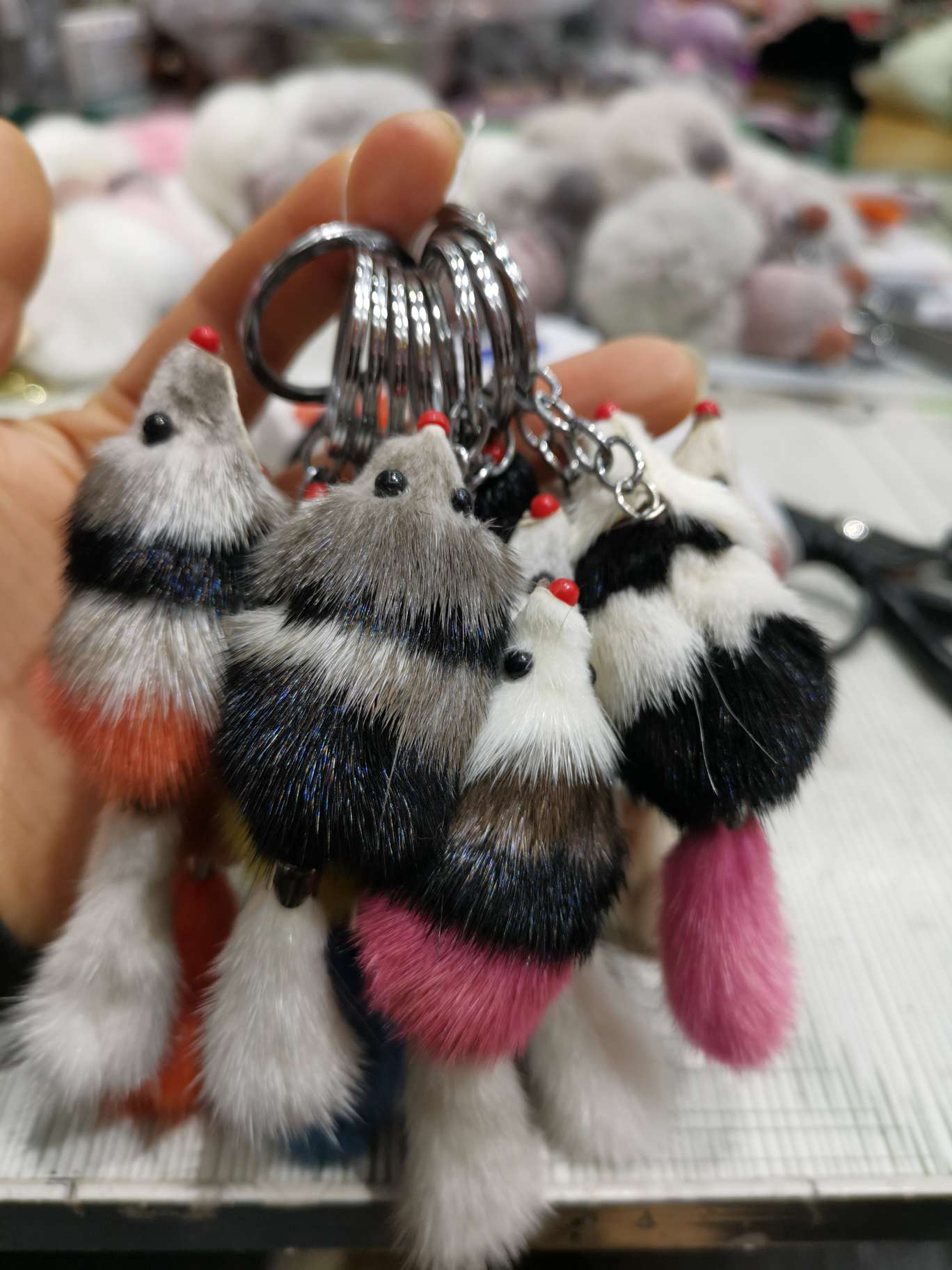 Mink hair fur ball pendant mouse bag pendant plush accessories car keychain pendant lovely girl thumbnail