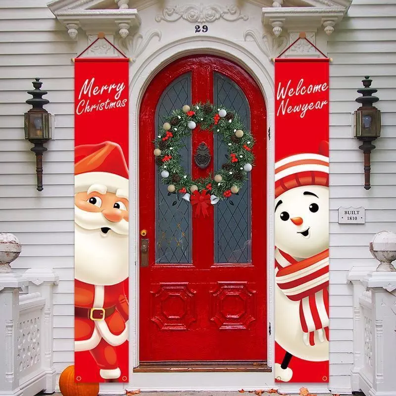 Cross-Border New 2020 Amazon Christmas Decoration Door Hanging Christmas Festive Atmosphere Layout Christmas Couplet Door Curtain details Picture