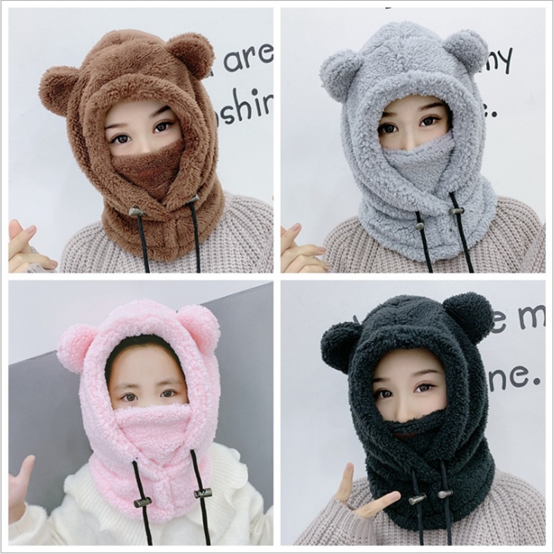 Thick hat scarf integrated cap Female winter neck guard thermal electric car windproof windproof face shield cap child ear guard cap thumbnail