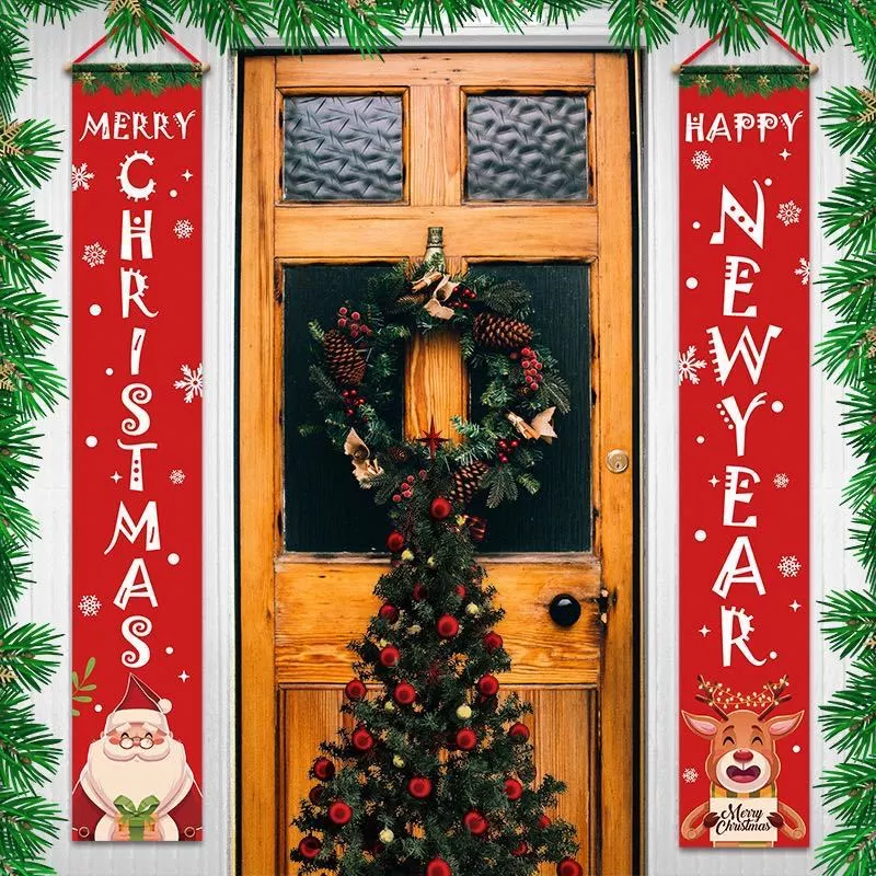 Cross-Border New 2020 Amazon Christmas Decoration Door Hanging Christmas Festive Atmosphere Layout Christmas Couplet Door Curtain undefined