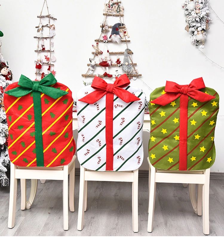 2020 New Christmas Decoration Bow Gift Bag Chair Cover Christmas Holiday Restaurant Home Cartoon Chair Back Cover