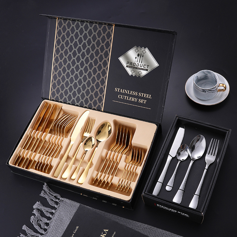 刀叉套装不锈钢餐具套装礼盒定制 西餐刀叉勺24件套勺子叉子套装图