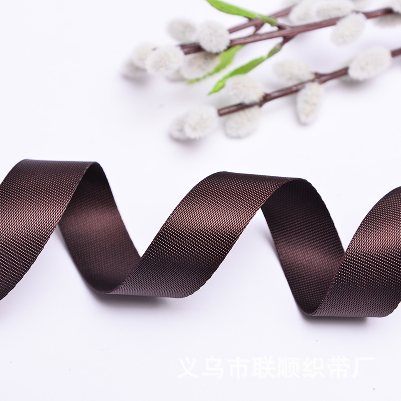 2.5cm imitation nylon coffee plain weave and fine weave webbing, high-end retro bag, clothing and accessory webbing details Picture