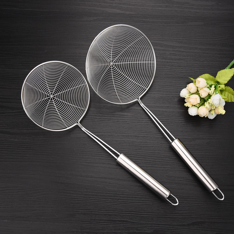 Wholesale stainless steel non-magnetic round tube handle strainer, anti-heat handle, large frying funnel, large draining net strainer undefined