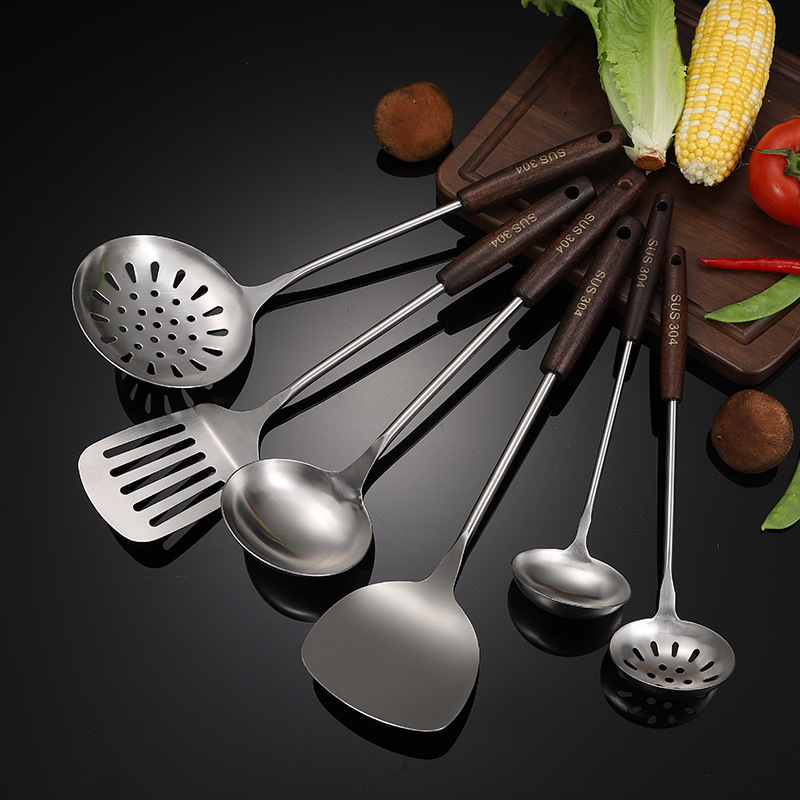 304 stainless steel kitchenware sets, household wooden spatulas and strainers, kitchen cooking spatulas and spoons, wholesale of stir-frying spatulas detail image 2