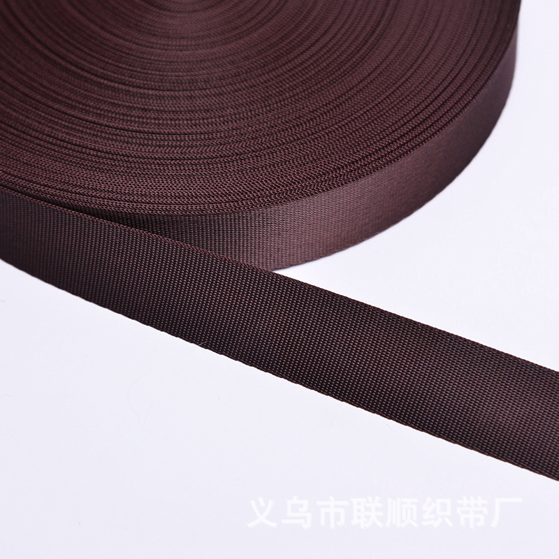 2.5cm imitation nylon coffee plain weave and fine weave webbing, high-end retro bag, clothing and accessory webbing Item Picture