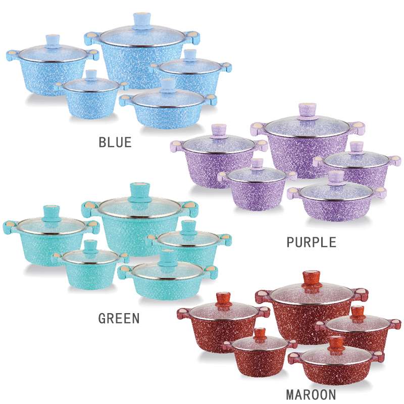 10-piece set of soup pot with broken diamonds, marble and tourmaline non-stick multi-functional pot set