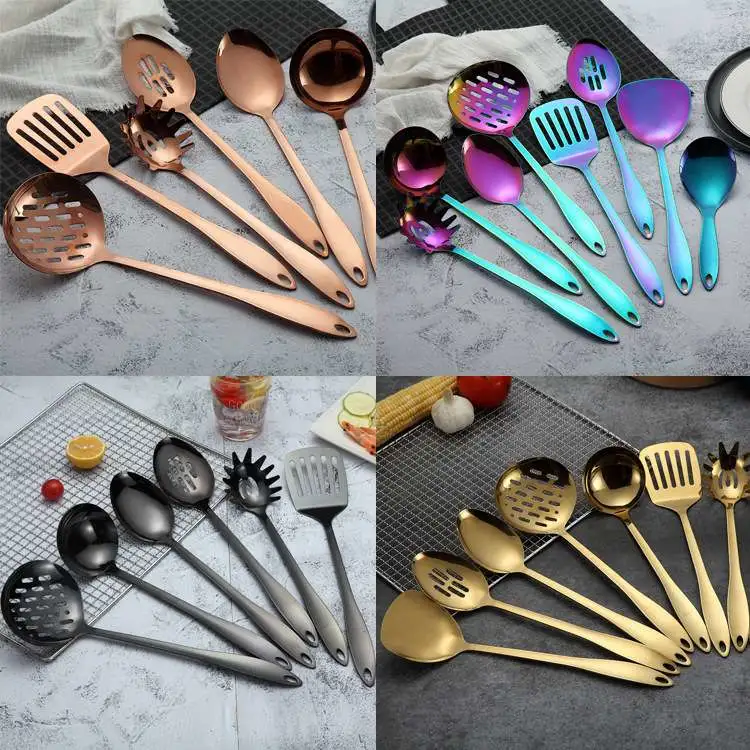 Titanium-coated series stainless steel kitchenware sets, cooking spatulas and spoons, kitchen utensils, gift promotion, manufacturer wholesale detail image 2