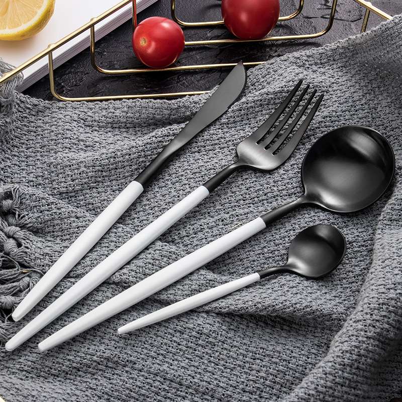 New Portuguese tableware black-plated stainless steel knife, fork and spoon four-piece set, high-end stainless steel Western tableware set customization details Picture