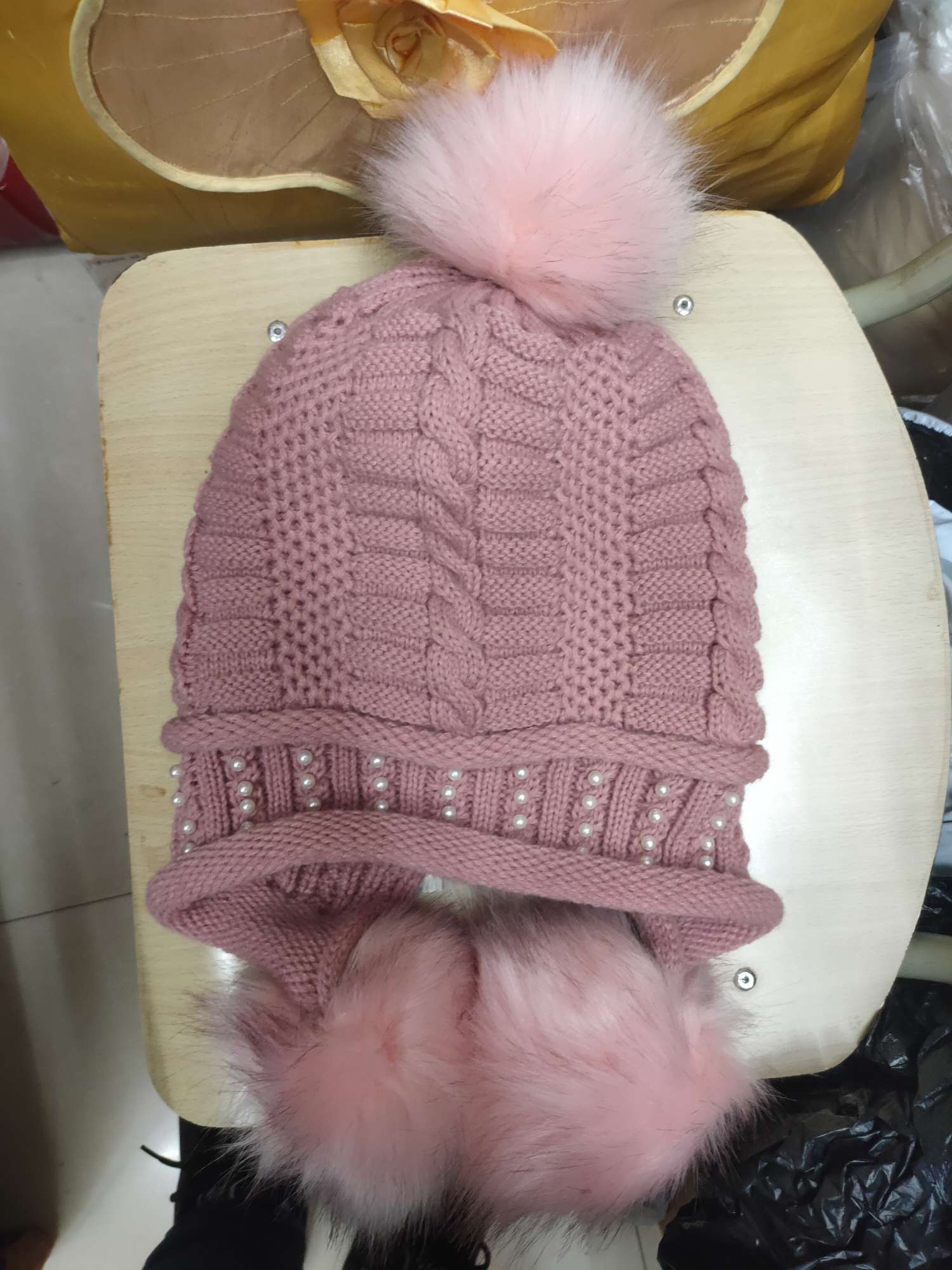 Winter Hat Women's New Rabbit Hair Pearl Hat Thickened Woolen Hat Korean Version Of Tide Youth Ear Cap Warm Knit Hat