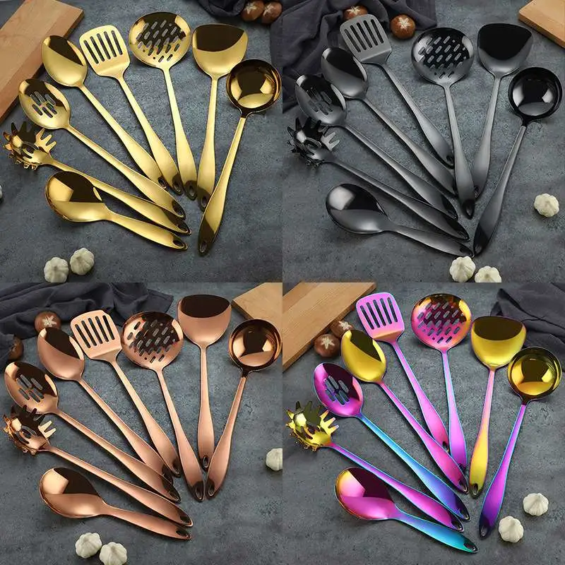 Titanium-coated series stainless steel kitchenware sets, cooking spatulas and spoons, kitchen utensils, gift promotion, manufacturer wholesale detail image 4
