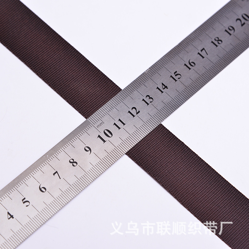 2.5cm imitation nylon coffee plain weave and fine weave webbing, high-end retro bag, clothing and accessory webbing Specification image