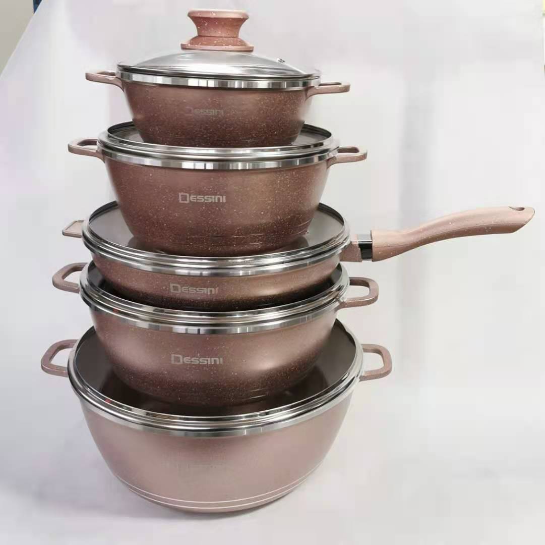 12-piece set of soup pot, marble tourmaline non-stick pot, multi-functional pot set