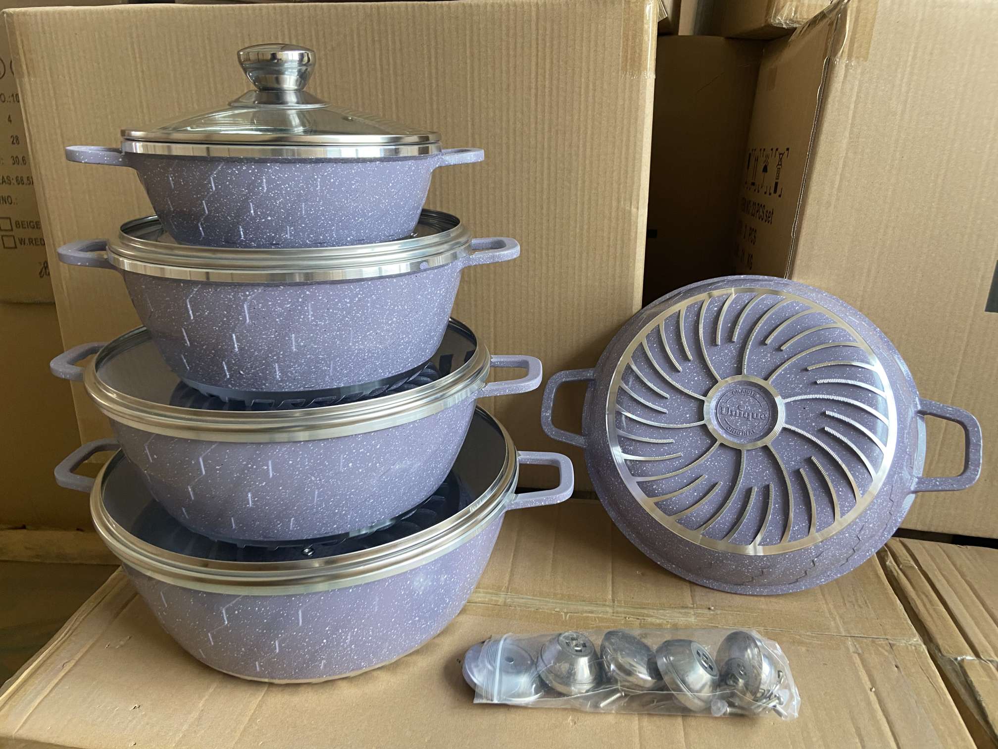 10-piece set of soup pot Lightning style marble tourmaline non-stick pot multi-functional set pot details Picture