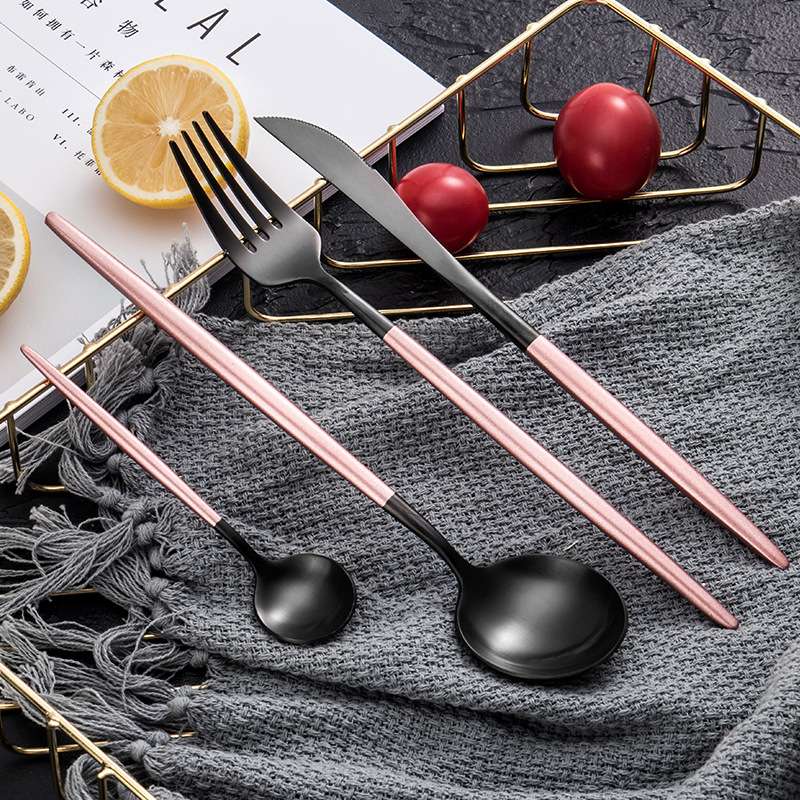New Portuguese tableware black-plated stainless steel knife, fork and spoon four-piece set, high-end stainless steel Western tableware set customization Specification image