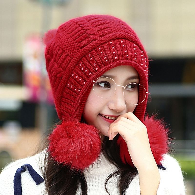 Winter Hat Women's New Rabbit Hair Pearl Hat Thickened Woolen Hat Korean Version Of Tide Youth Ear Cap Warm Knit Hat Application Scenario