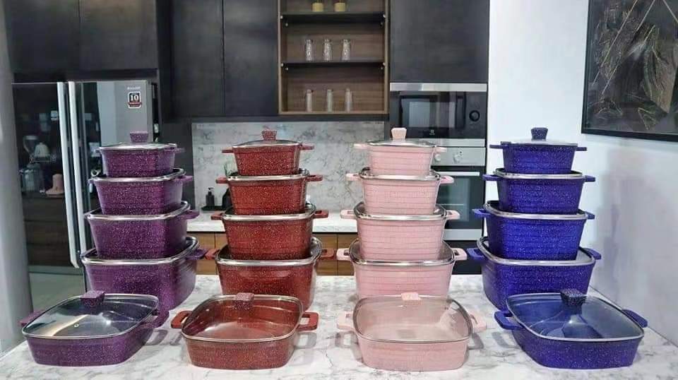 19-piece square soup pot set, striped marble tourmaline non-stick pot, multi-functional pot set details Picture