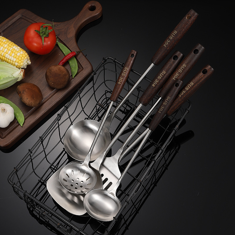 304 stainless steel kitchenware sets, household wooden spatulas and strainers, kitchen cooking spatulas and spoons, wholesale of stir-frying spatulas detail image 3