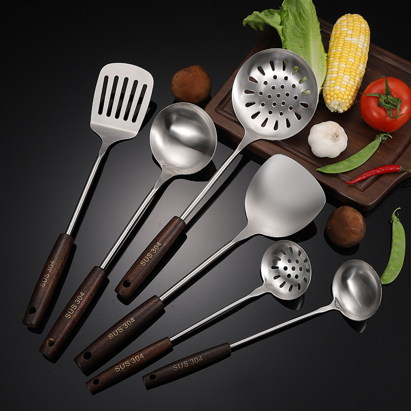 304 stainless steel kitchenware sets, household wooden spatulas and strainers, kitchen cooking spatulas and spoons, wholesale of stir-frying spatulas detail image 4