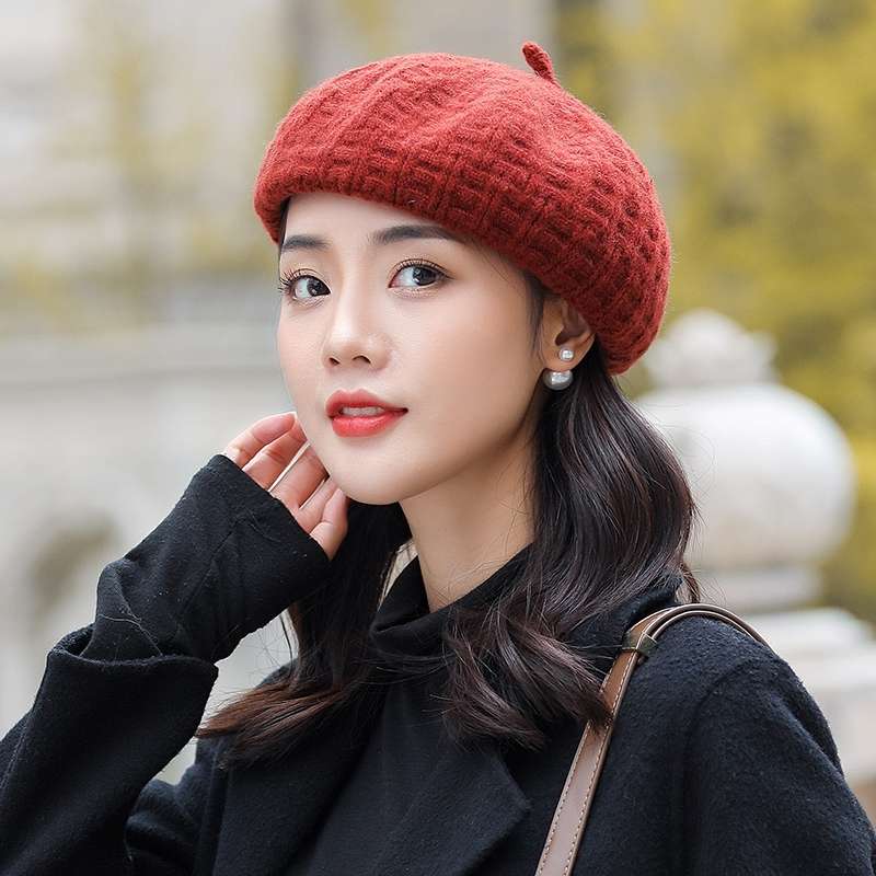 帽子女秋冬韩版时尚可爱猫咪猫耳朵羊毛呢圆顶小礼帽保暖百搭毡帽贝雷帽南瓜帽贝雷帽
