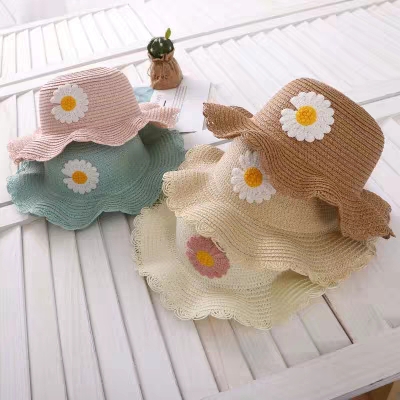 Children's Straw Hat With Lotus Lace Daisy