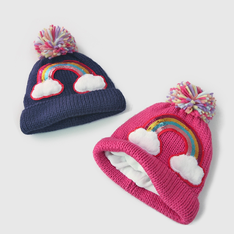 Woolly Hat Industry Knitting Island Woolly Ball Woolly Hat Love Show Pony Rainbow Woolly Hat Bead Embroidery Lovely Knitted Hat Autumn And Winter Korean Version Hat